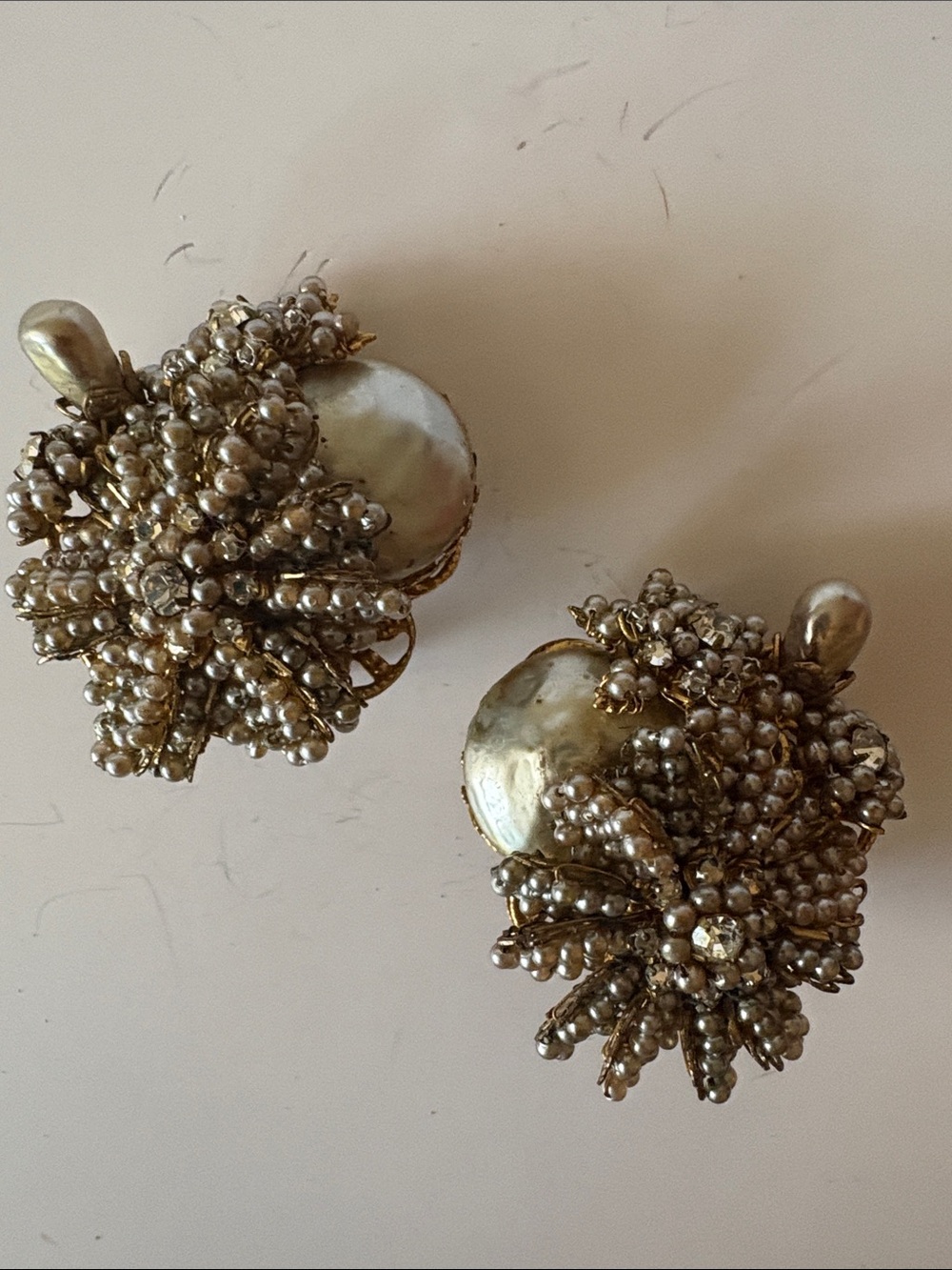 Stanley Hagler NYC Gold-Tone Pearl Cluster Clip-On Earrings